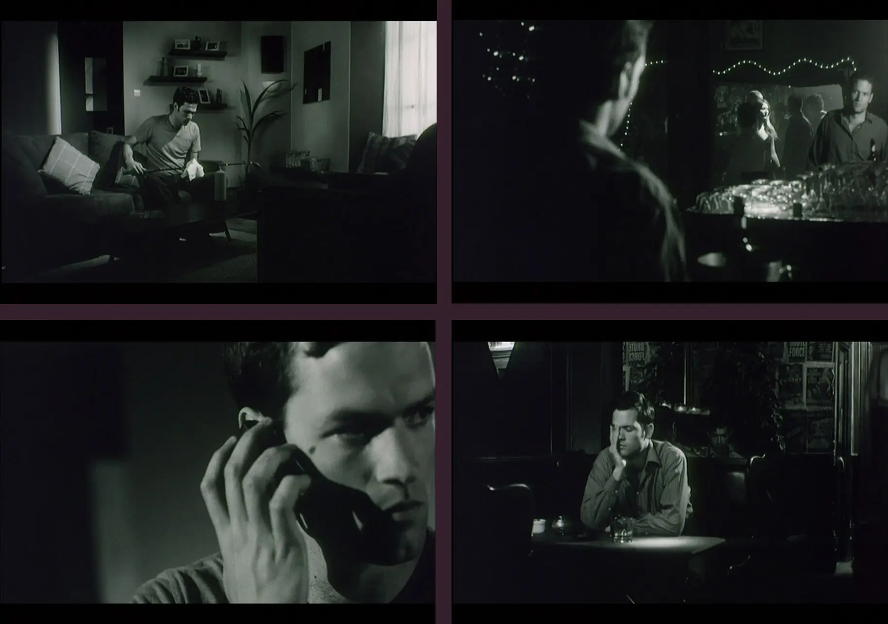 Four stills from a black and white film